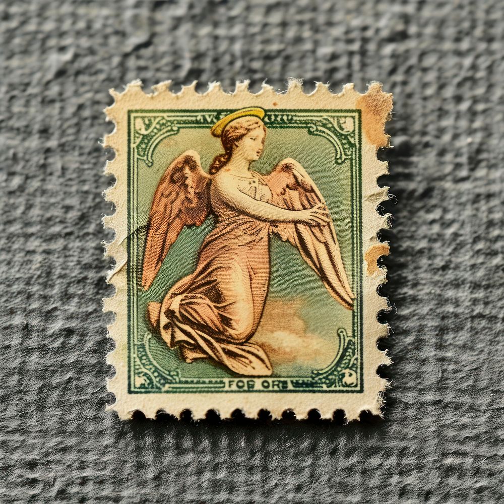 Vintage postage stamp with angel representation creativity currency.