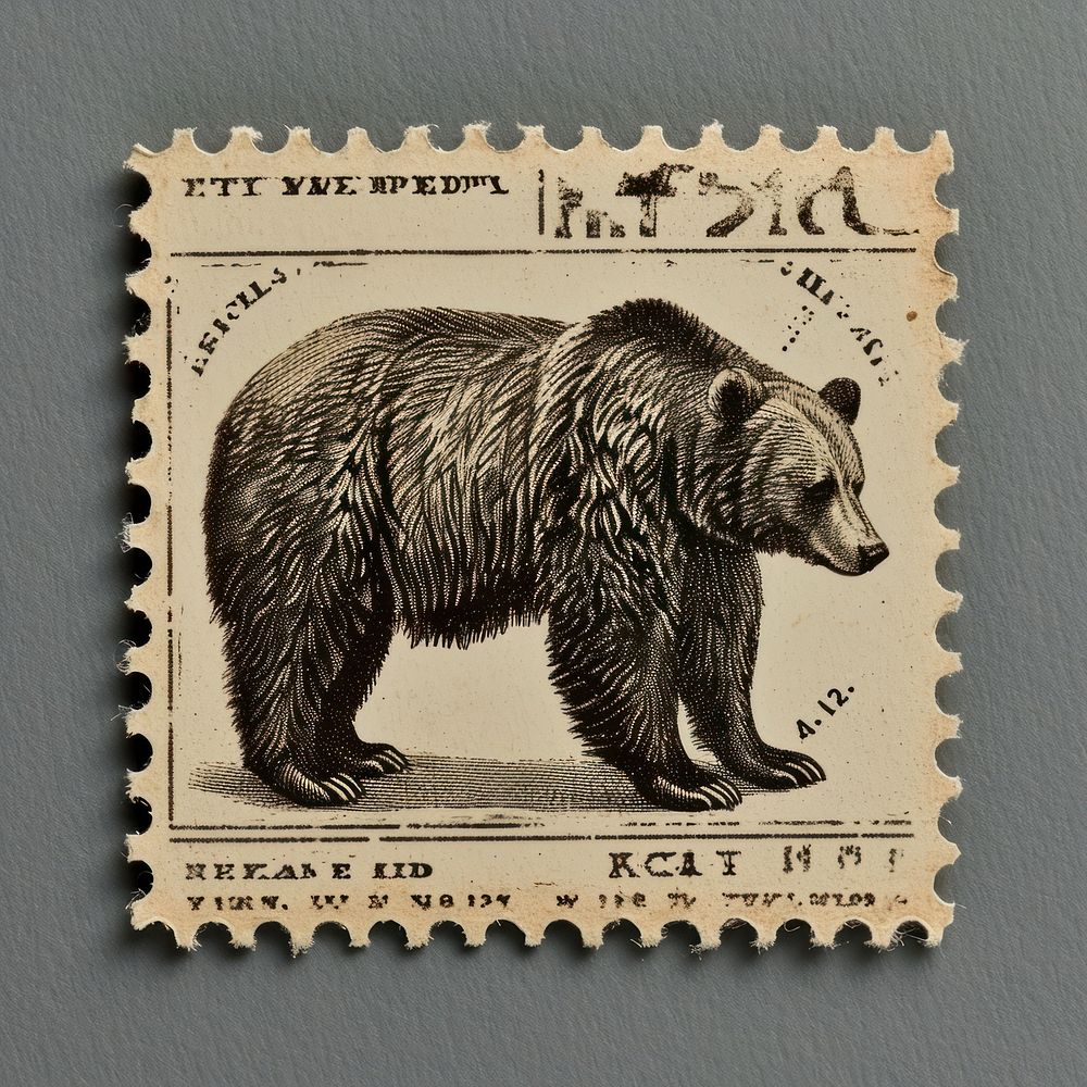 Vintage postage stamp with bear wildlife mammal animal.