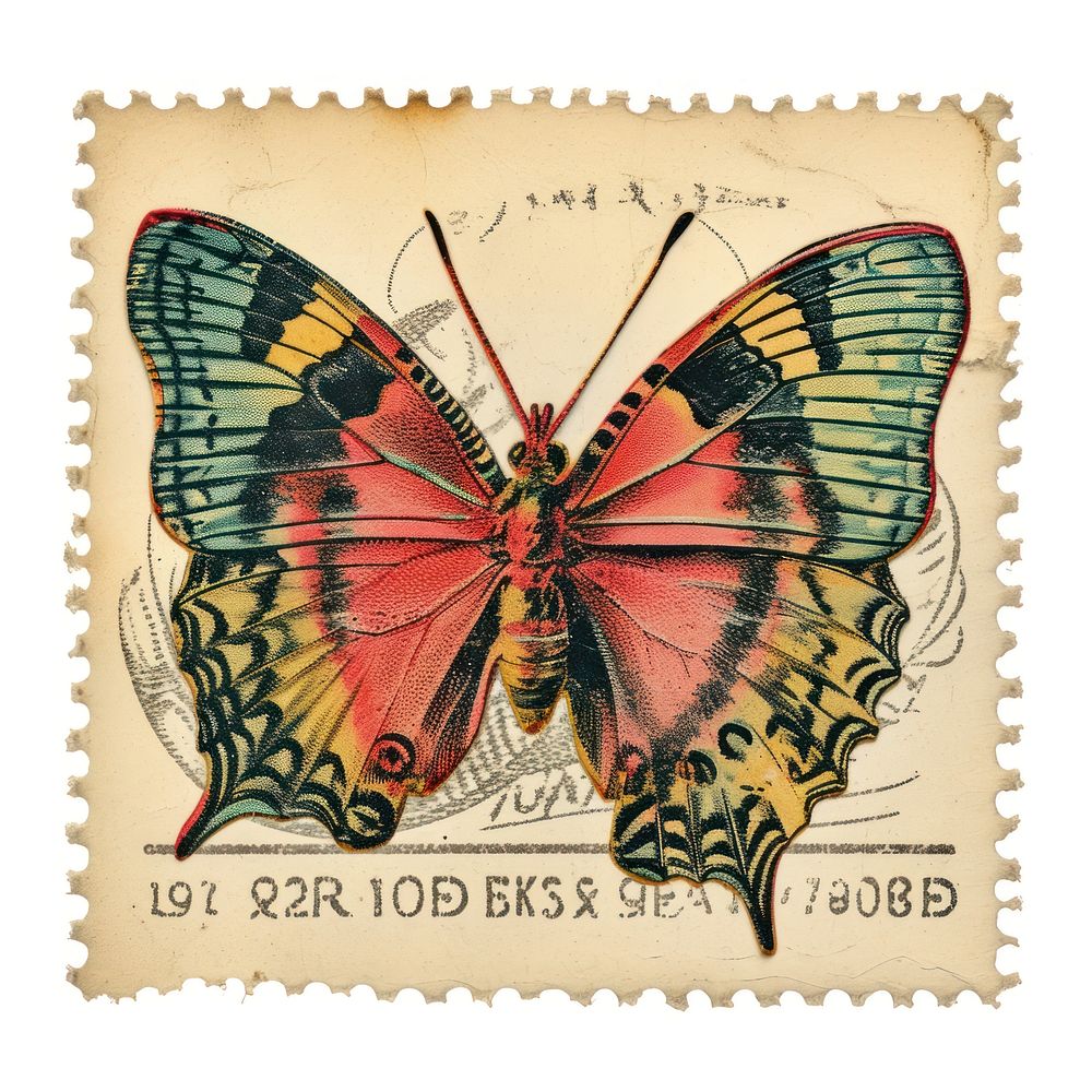 Vintage postage stamp with butterfly pattern drawing insect.
