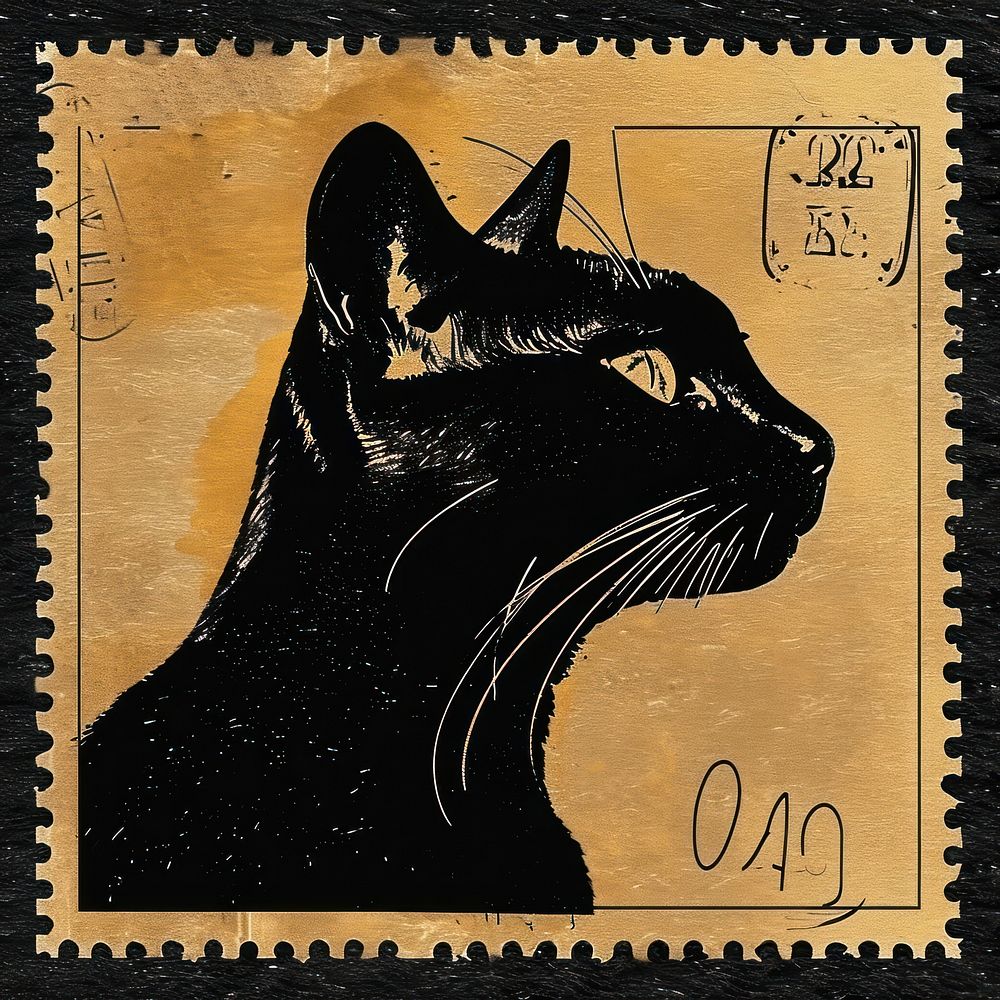 Vintage postage stamp with cat animal mammal black.
