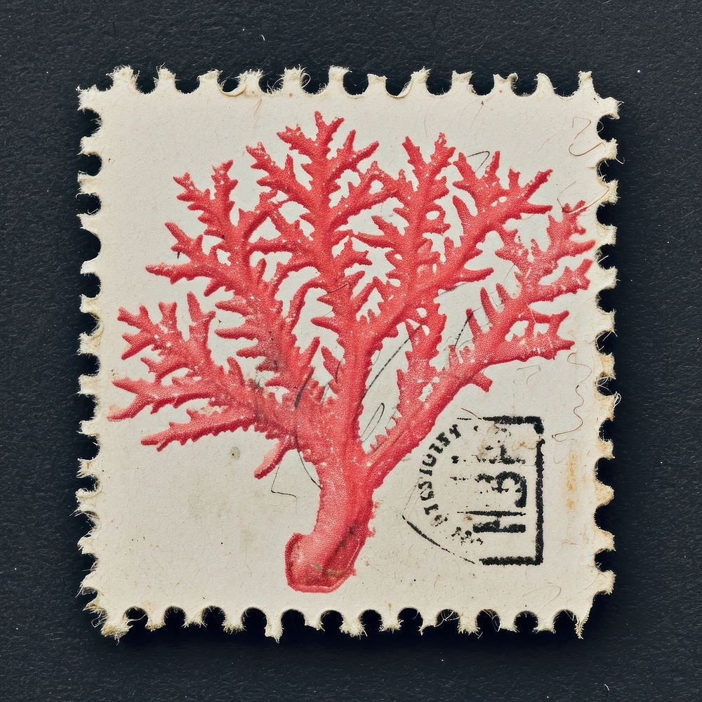 Vintage postage stamp with coral underwater undersea dessert.