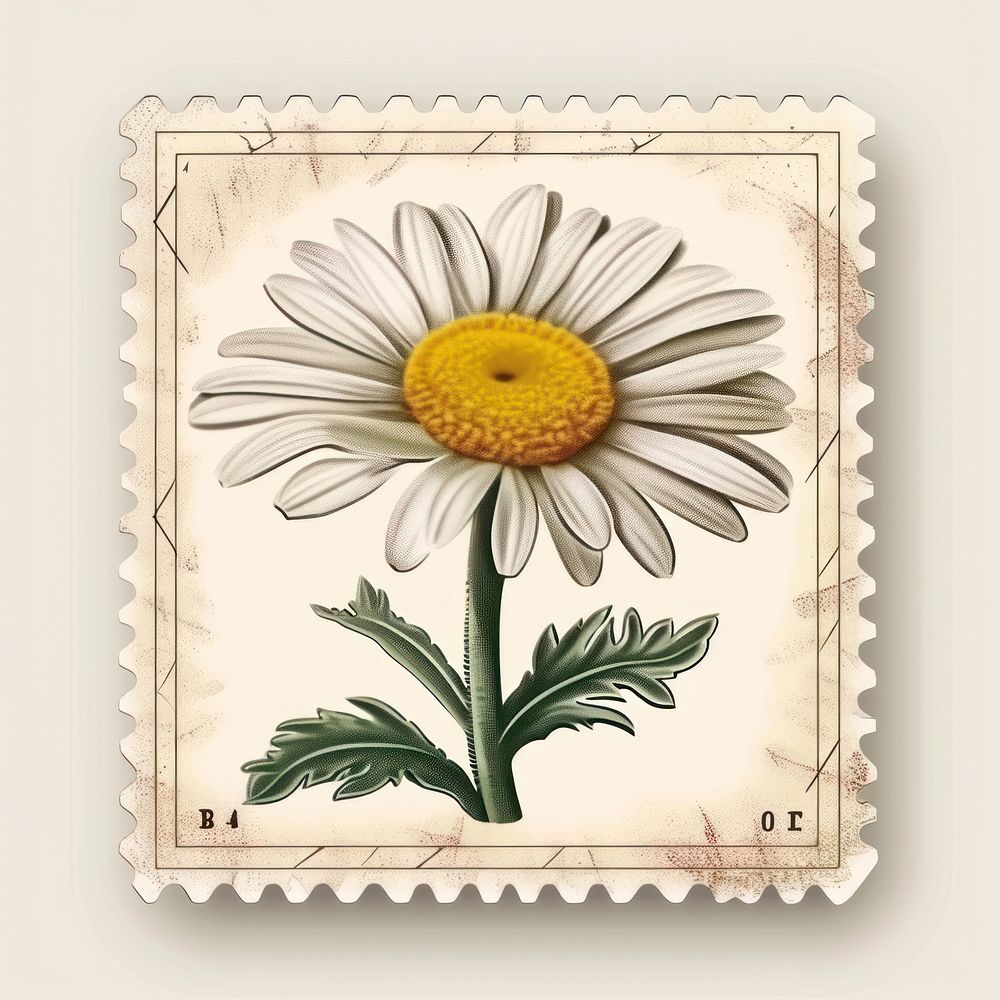 Vintage postage stamp with daisy flower plant inflorescence.