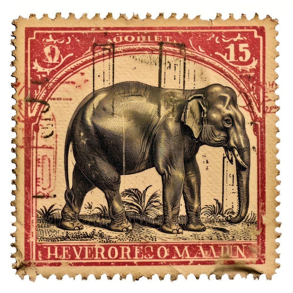 Vintage postage stamp with elephant wildlife mammal animal.