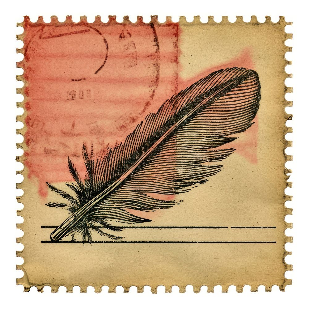 Vintage postage stamp with feather paper lightweight calligraphy.
