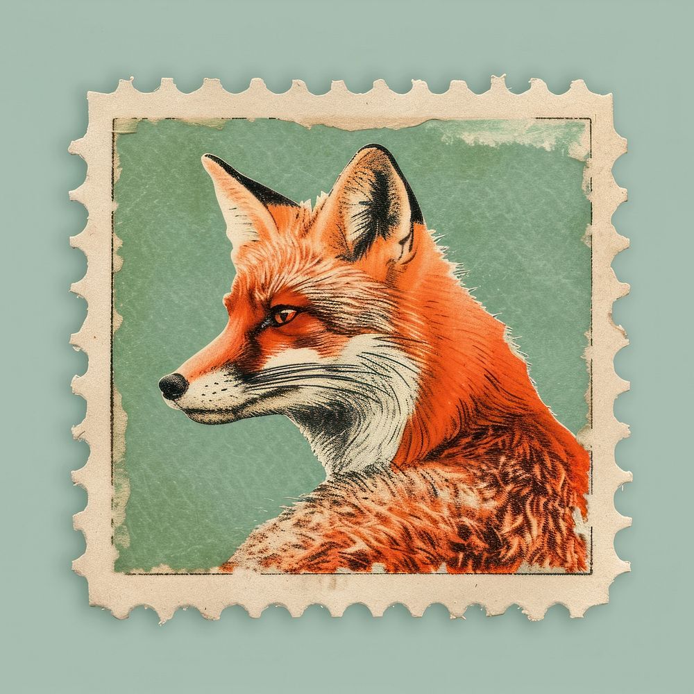 Vintage postage stamp with fox wildlife animal mammal.