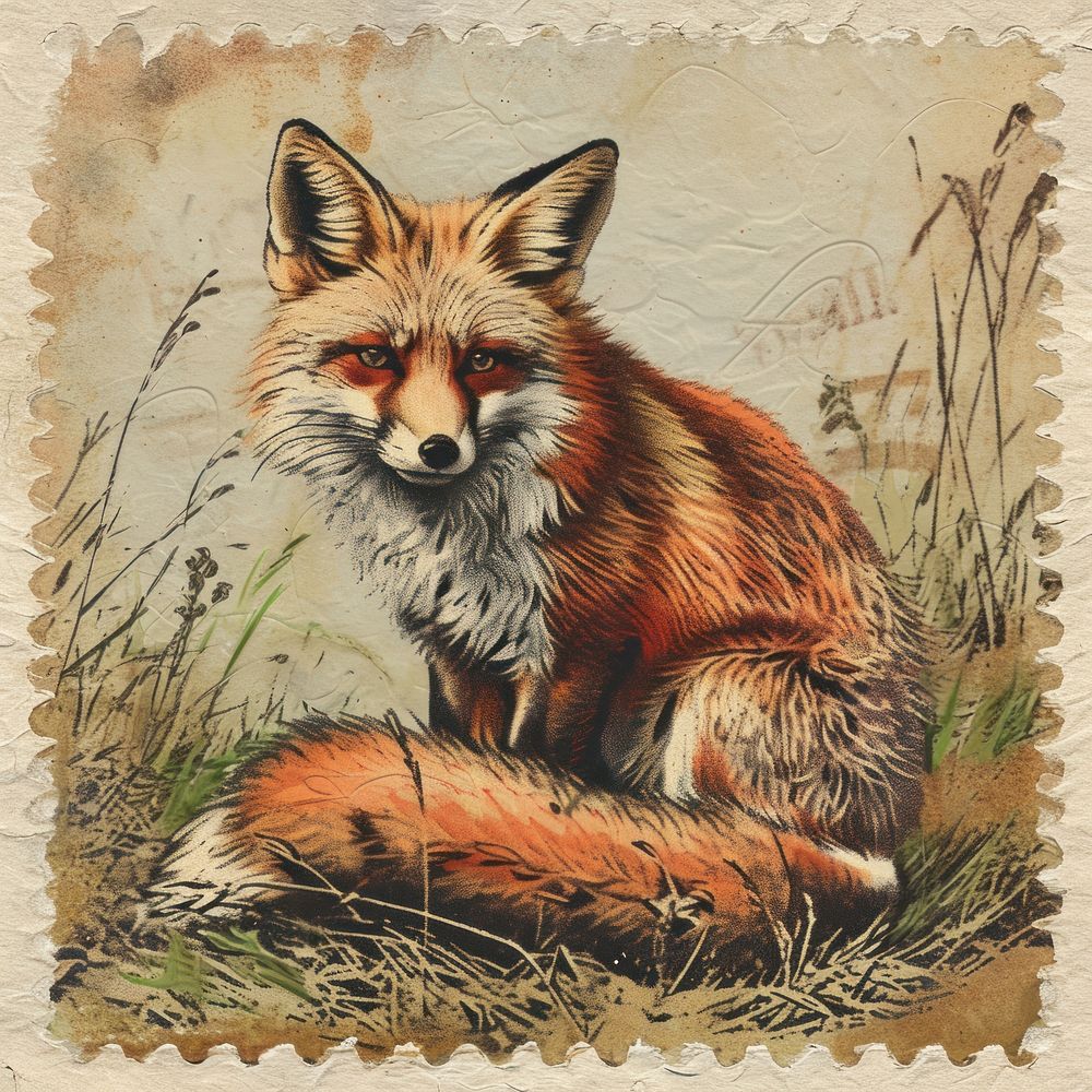 Vintage postage stamp with fox wildlife animal mammal.