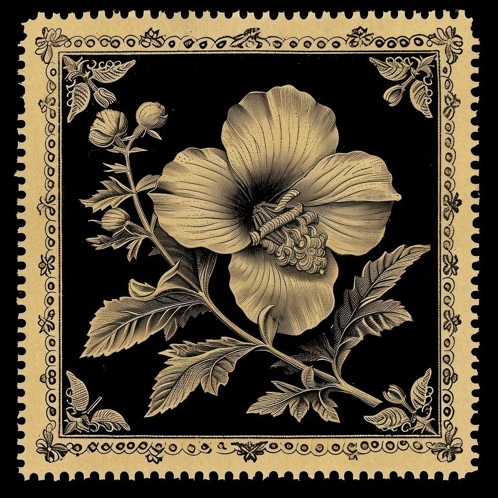 Vintage postage stamp with floral pattern flower plant.