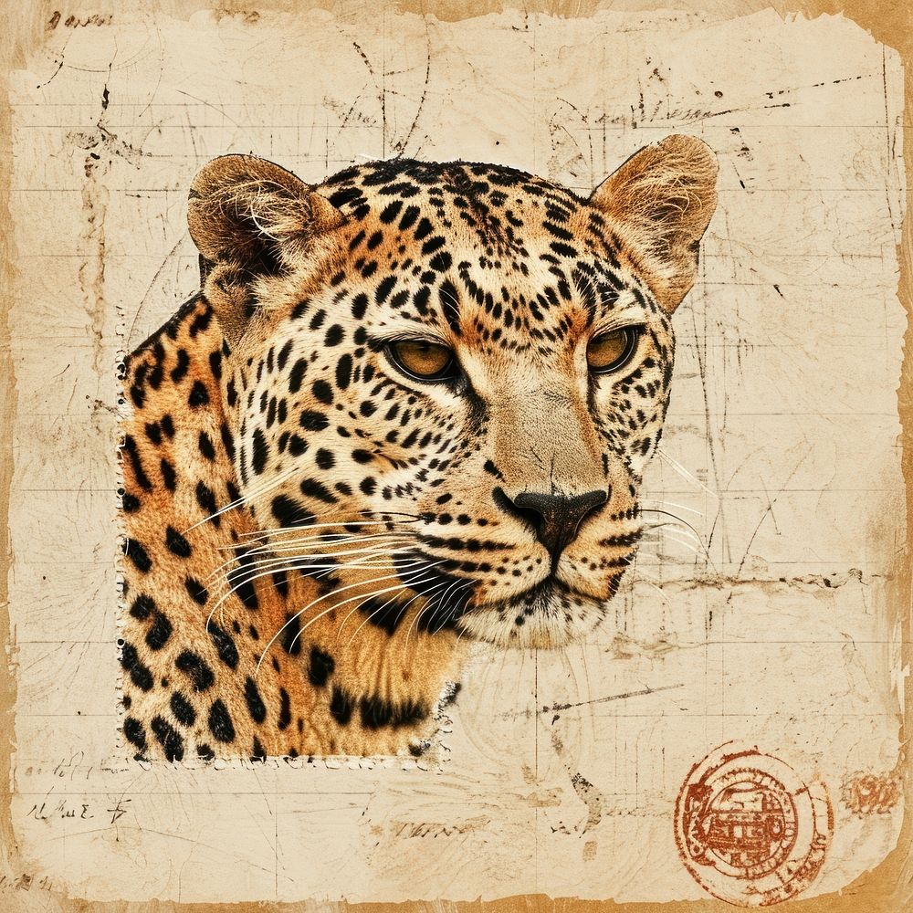 Vintage postage stamp with leopard wildlife animal mammal.