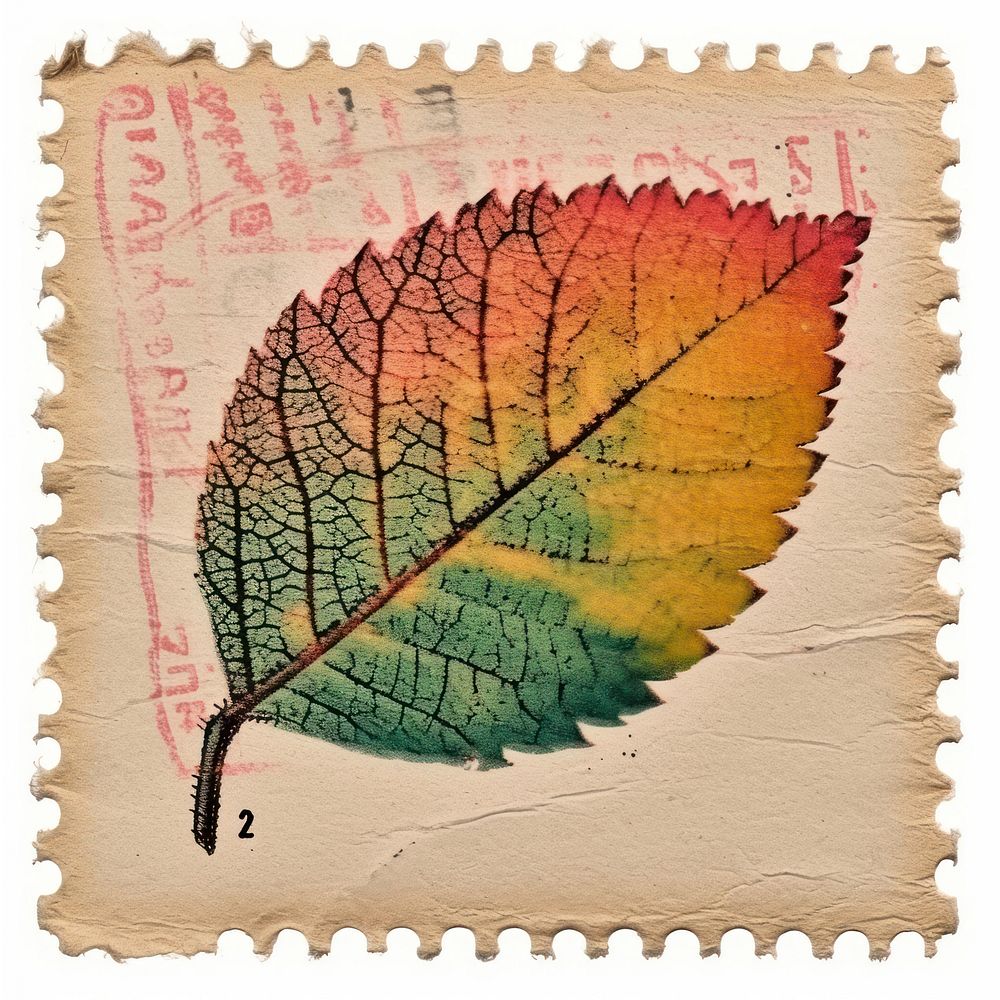 Vintage postage stamp with leaf plant creativity needlework.