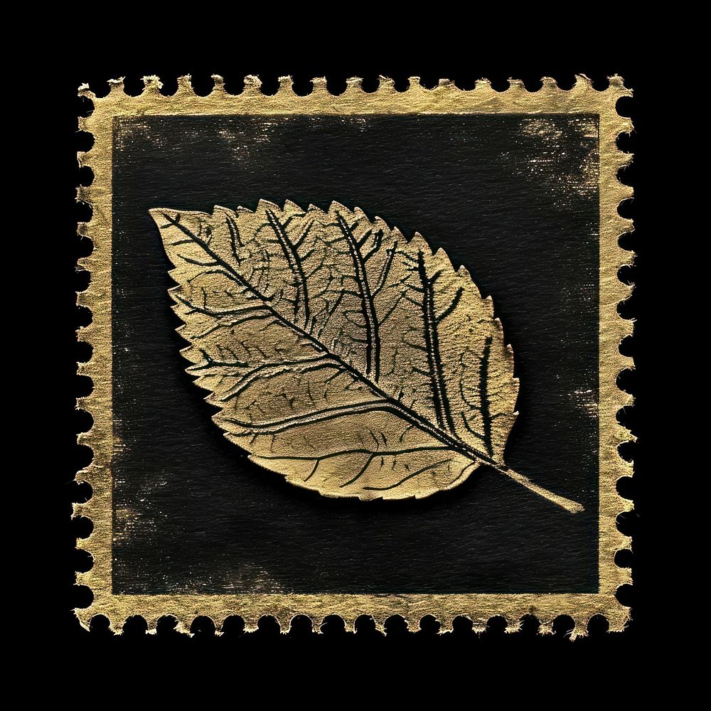 Vintage postage stamp with leaf plant black blackboard.