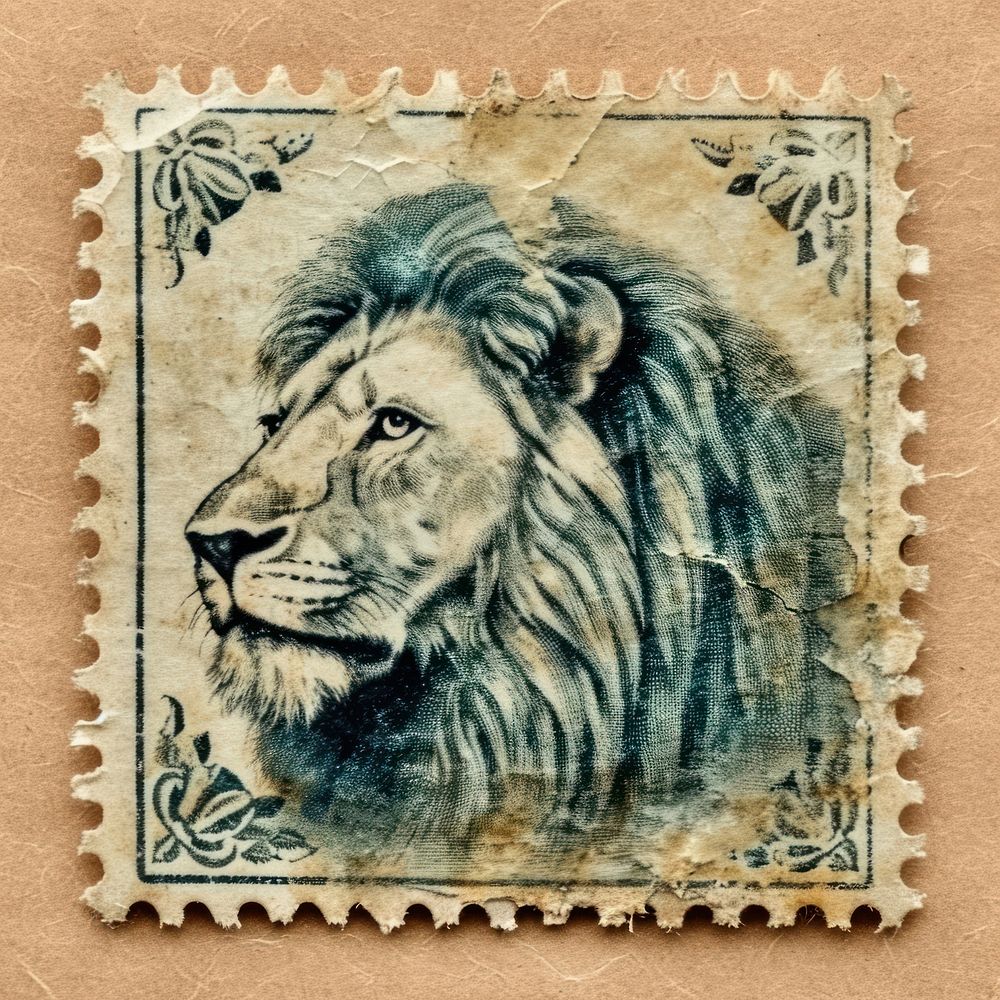 Vintage postage stamp with lion wildlife animal mammal.