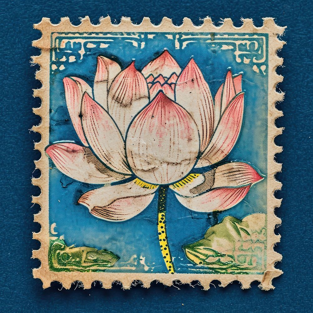 Vintage postage stamp with lotus creativity proteales outdoors.