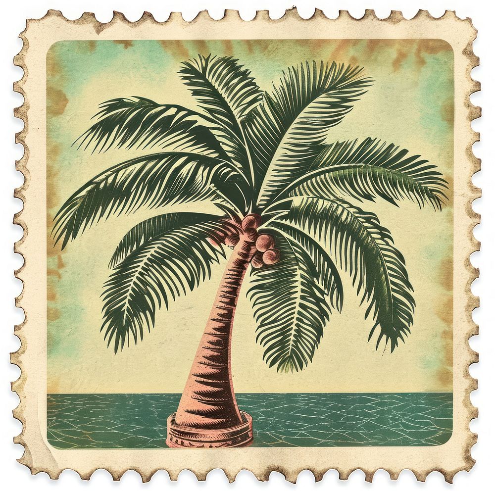 Vintage postage stamp with palm tree plant arecaceae tropics.