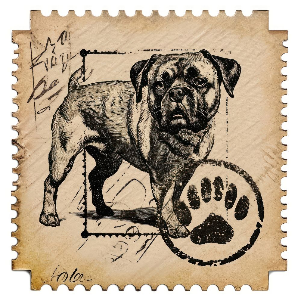 Vintage postage stamp with paw dog mammal animal pet.