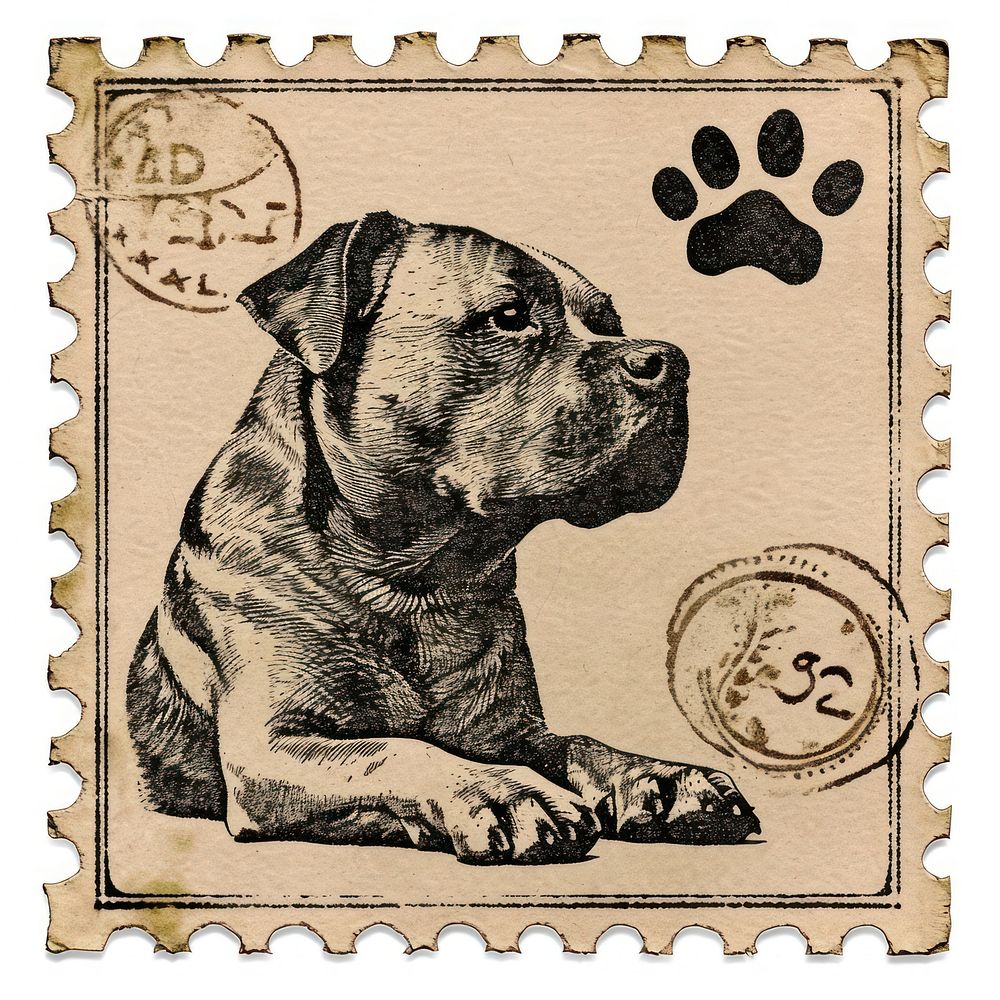 Vintage postage stamp with paw dog animal mammal pet.