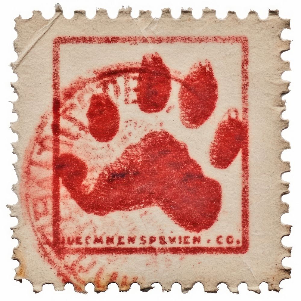 Vintage postage stamp with paw backgrounds paper red.