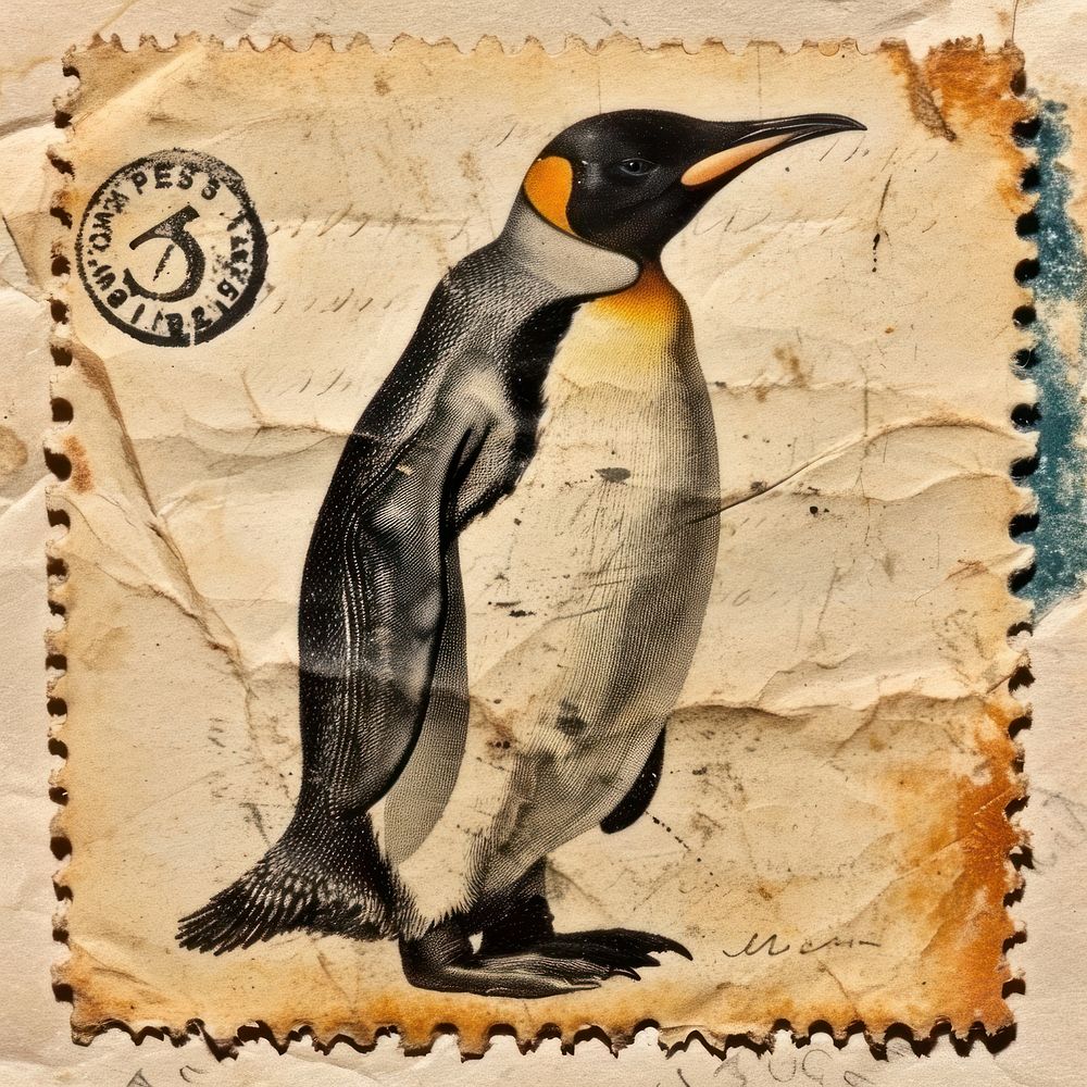 Vintage postage stamp with penguin animal bird wildlife.