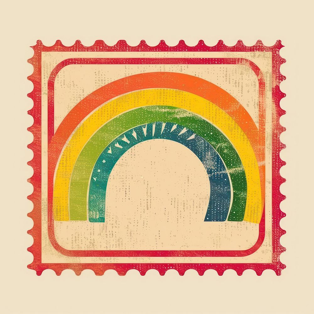 Vintage postage stamp with rainbow creativity needlework blackboard.