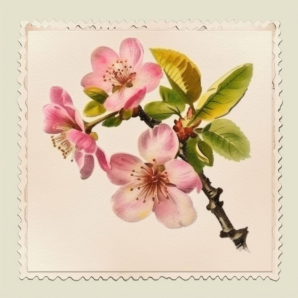 Vintage stamp blossom flower plant.