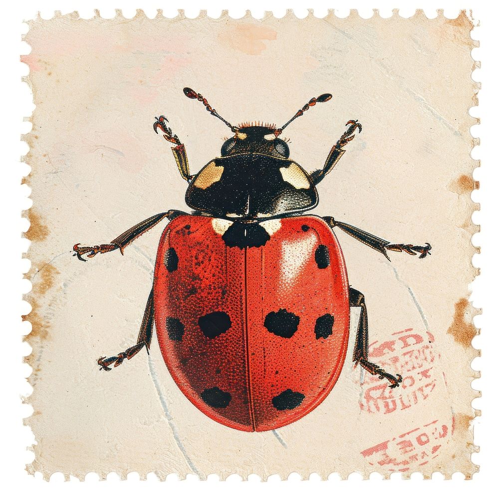 Vintage stamp with lady bug animal insect invertebrate.