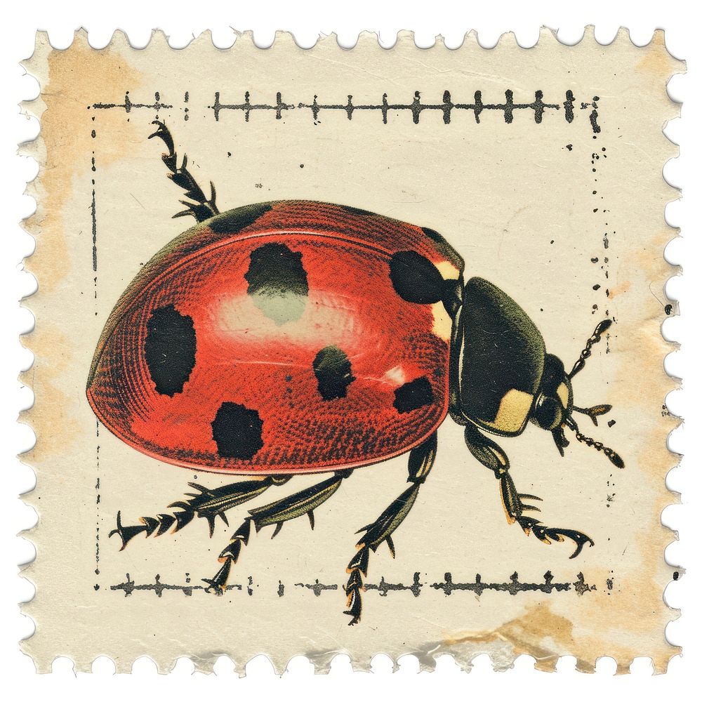 Vintage stamp with lady bug animal wildlife ladybug.
