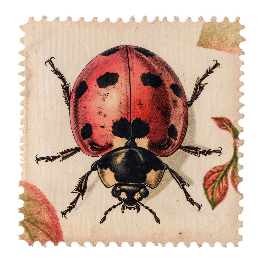 Vintage stamp with lady bug animal insect representation.