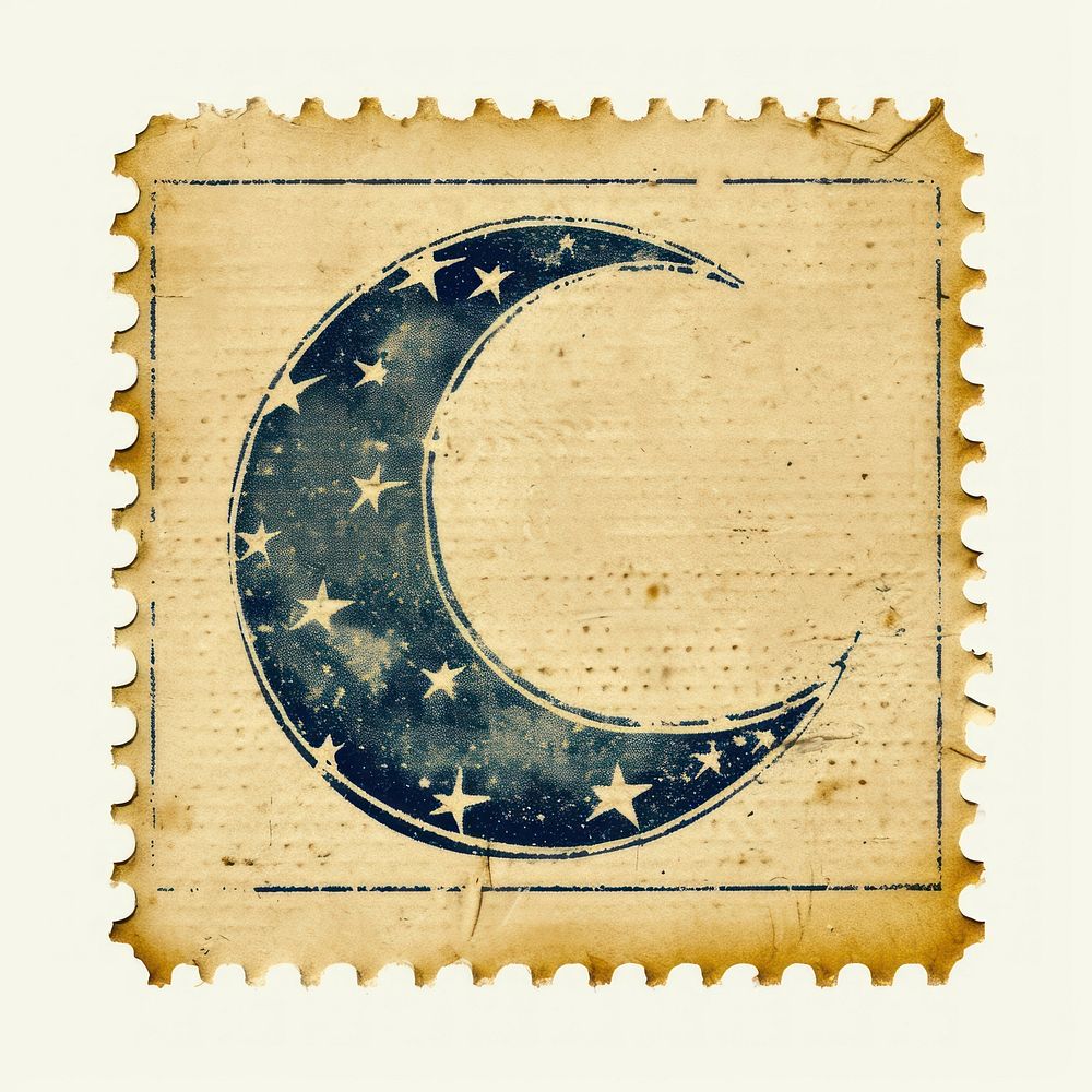 Vintage stamp with moon blackboard astronomy pattern.