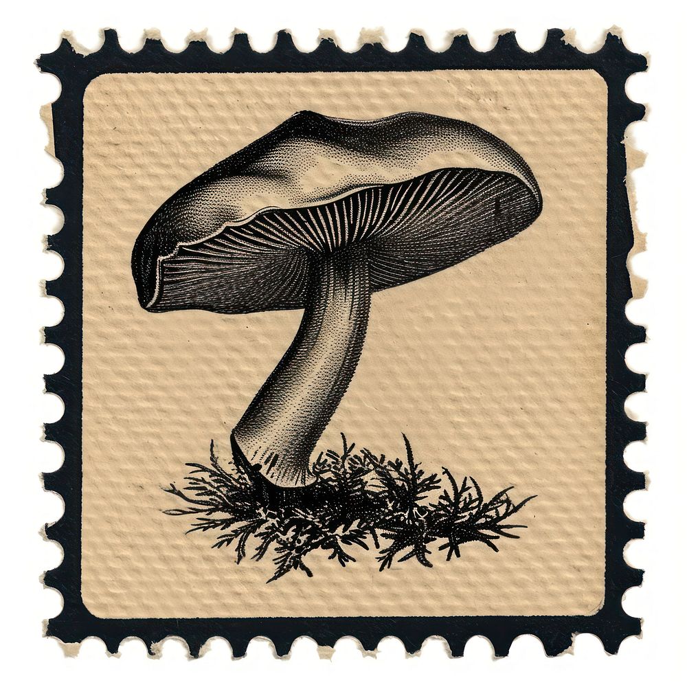 Vintage stamp with mushroom fungus plant toadstool.