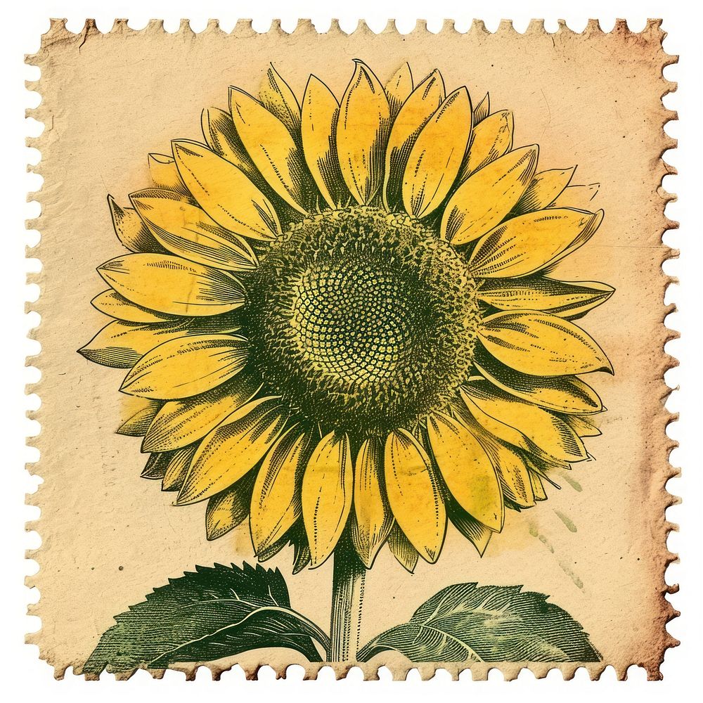Vintage stamp with sunflower backgrounds plant paper.