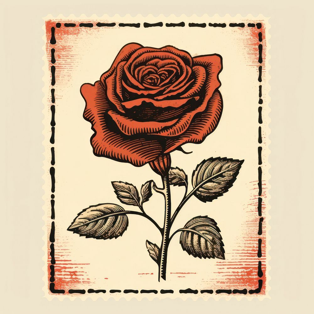 Vintage stamp rose pattern flower.