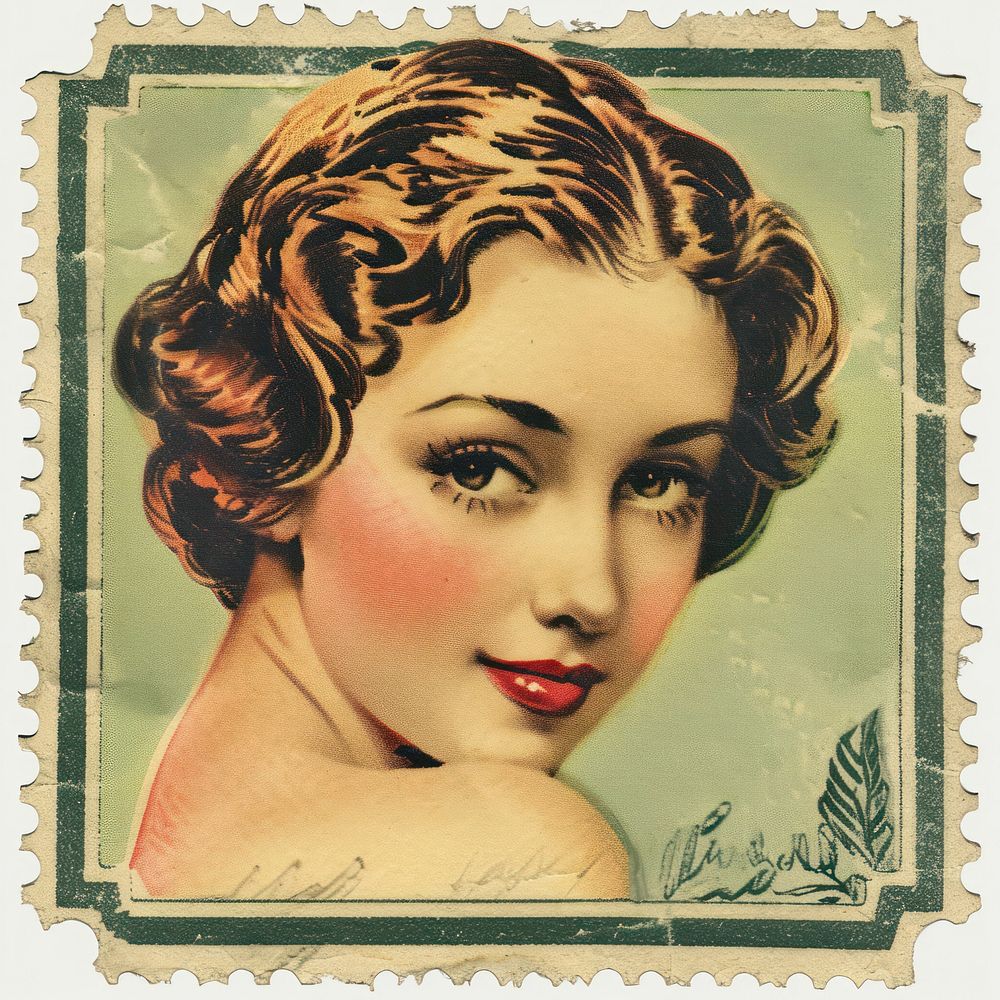 Vintage stamp with woman adult representation hairstyle.