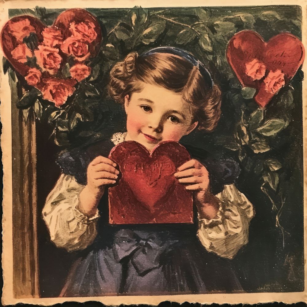 Vintage valentine postcard painting portrait art.