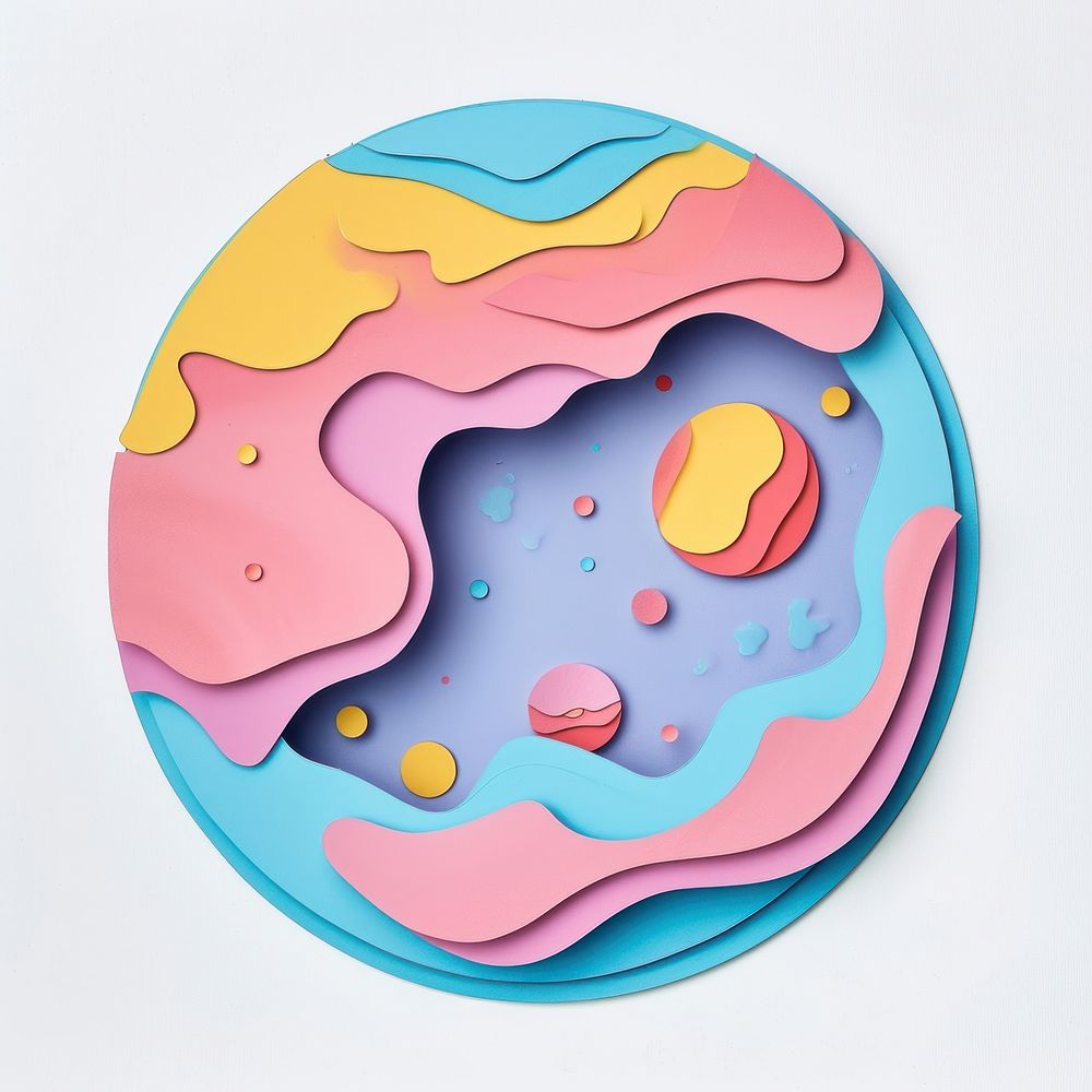 Paper cutout illustration of a Planet palette art confectionery.