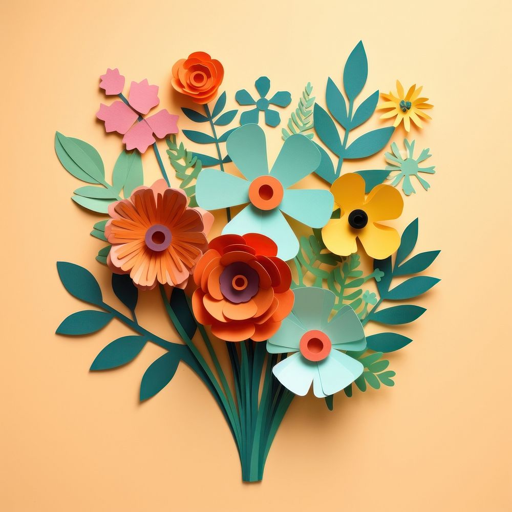 Paper cutout of a flower bouquet art craft plant.