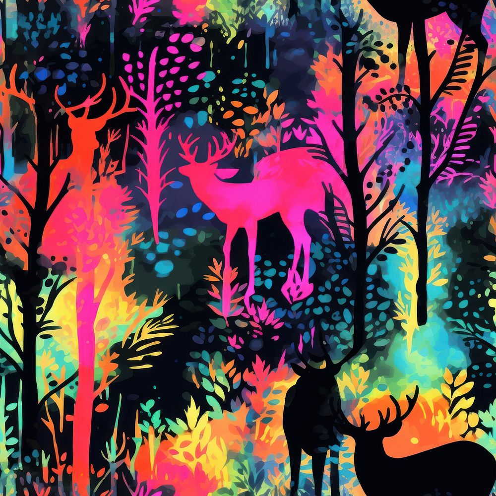 Forest with animal pattern backgrounds abstract painting. AI generated Image by rawpixel.