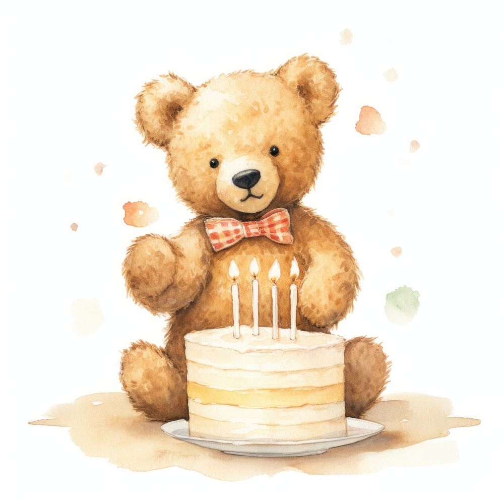 Teddy bear holding a birthday cake dessert food cute.