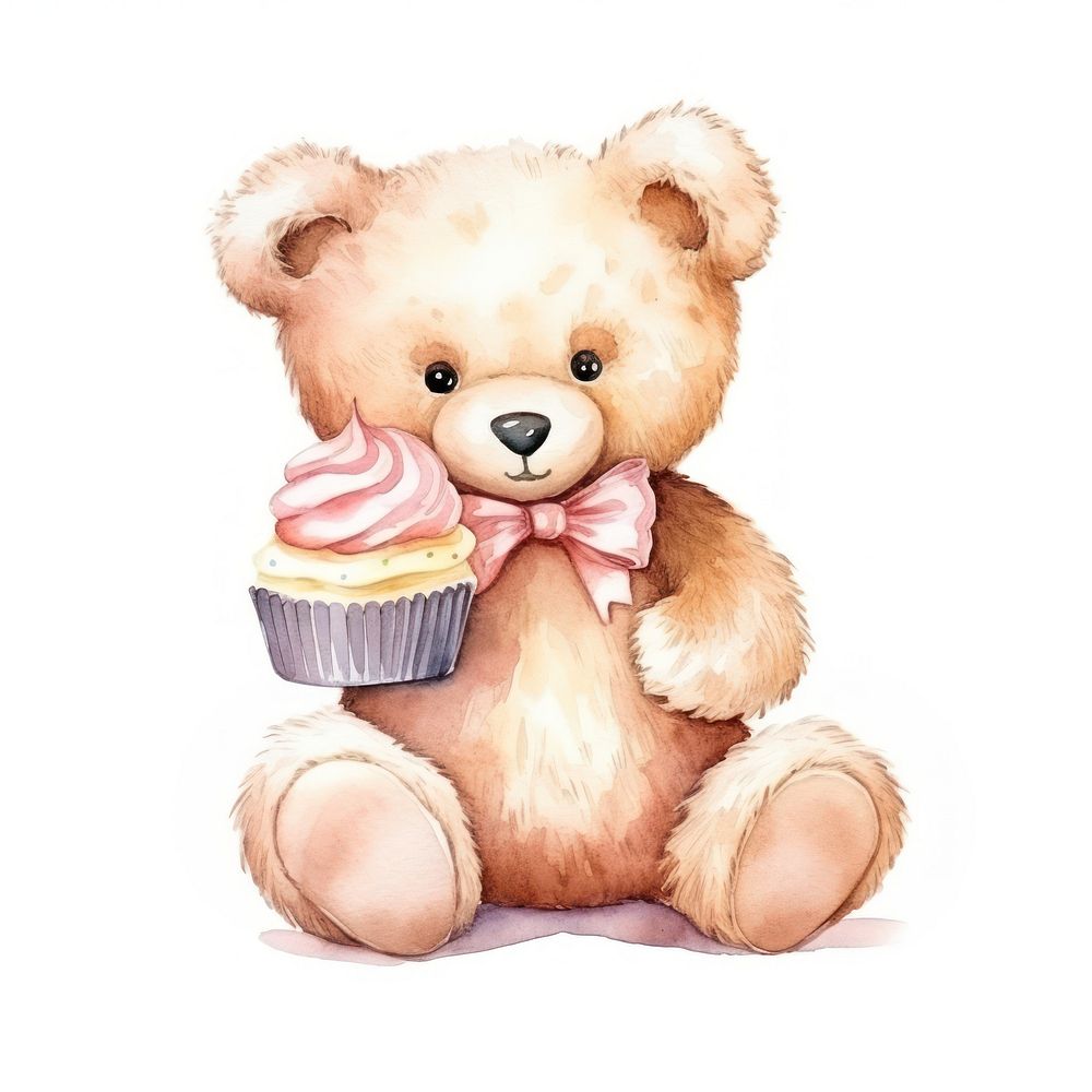 Teddy bear with a cupcake food cute toy.