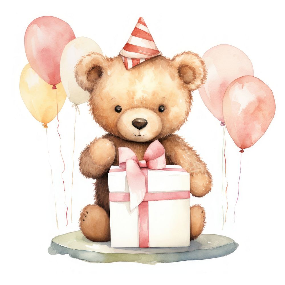 Teddy bear holding a box balloon paper cute.