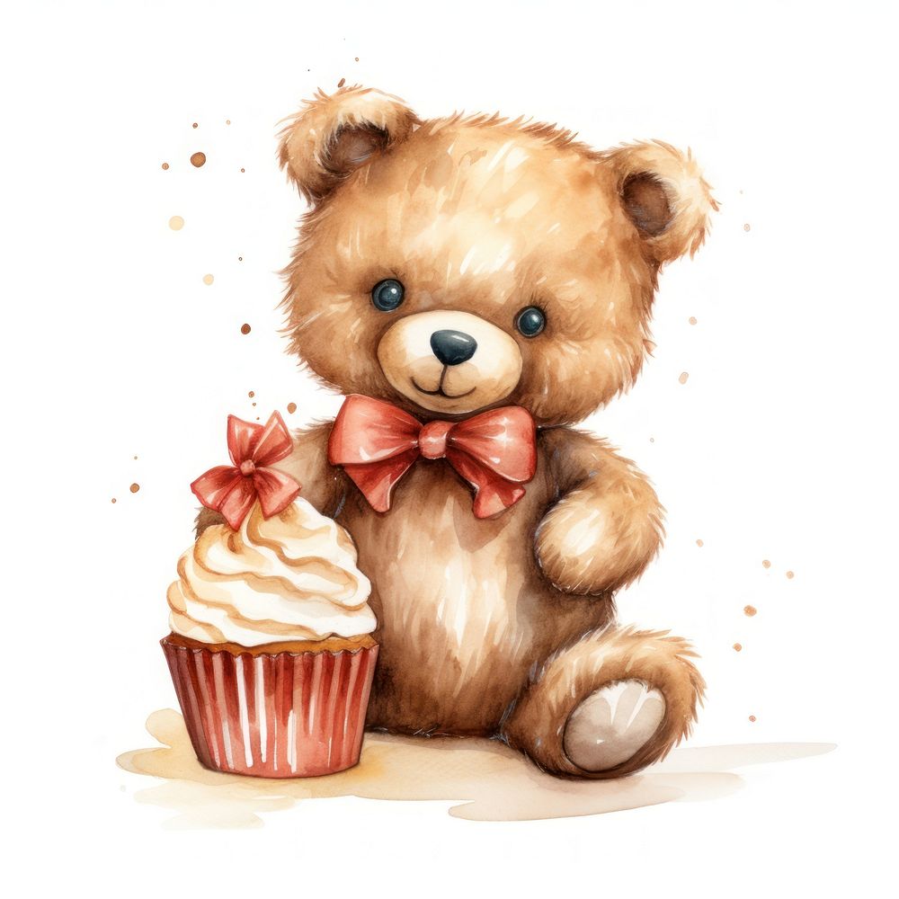Teddy bear with a cupcake dessert food cute.