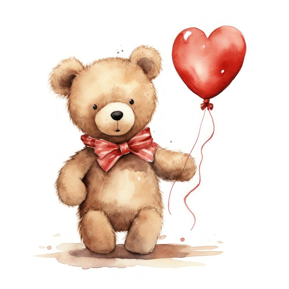 Teddy bear holding a heart balloon cute toy.