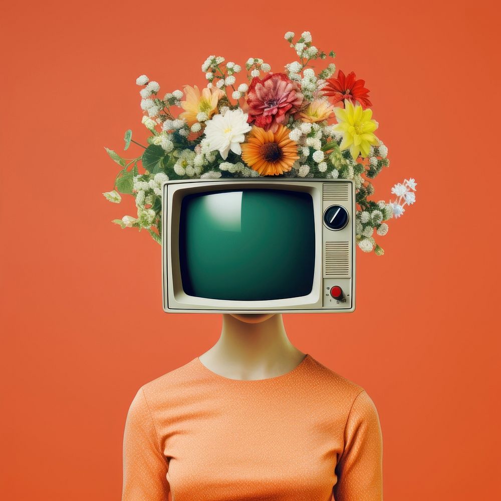 A television whit people flower adult plant.