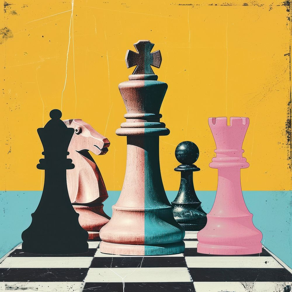 Retro collage of chess business game.