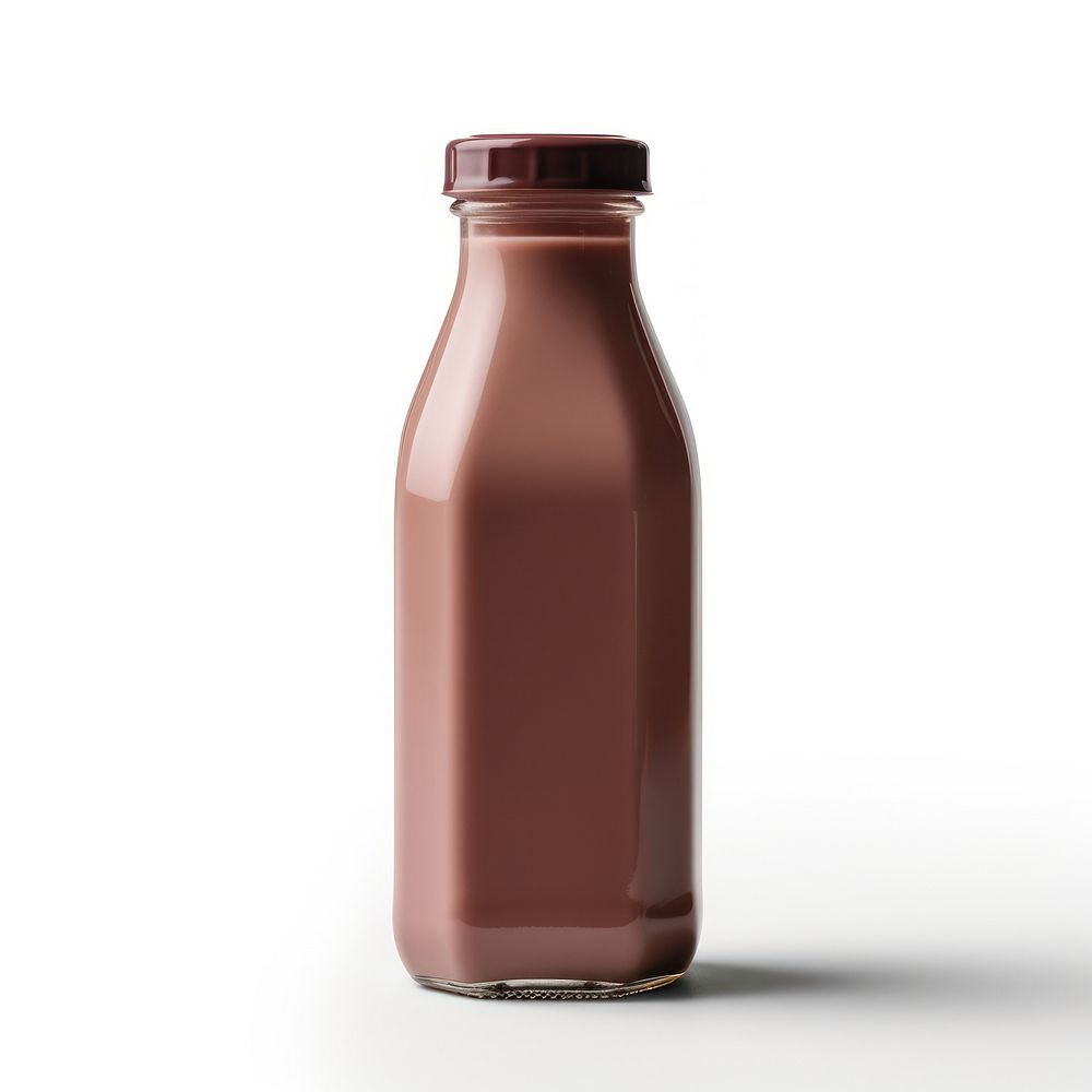 Chocolate milk bottle white background refreshment container.