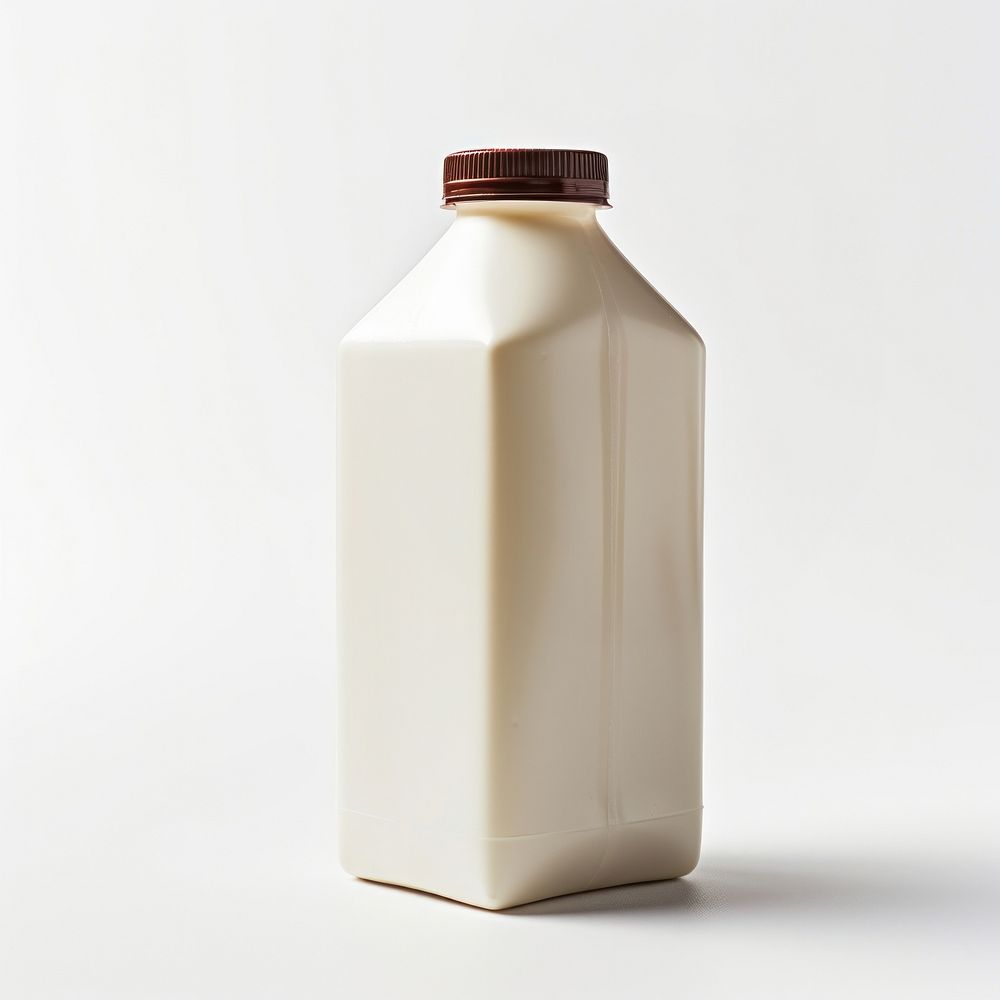 Chocolate milk gallon packaging bottle dairy white background.
