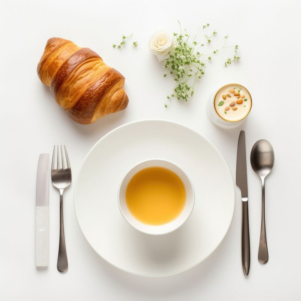 French food croissant plate spoon.