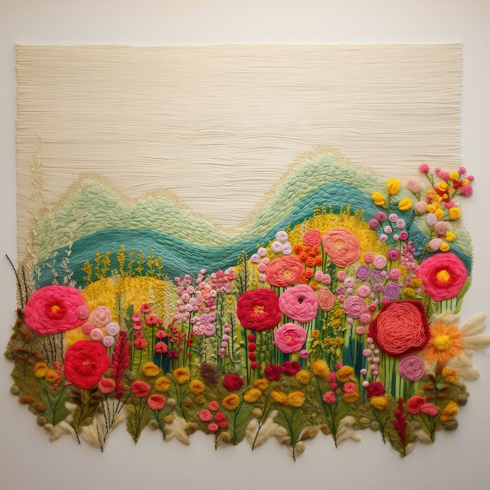 Minimal colorful rose frame border needlework embroidery painting.