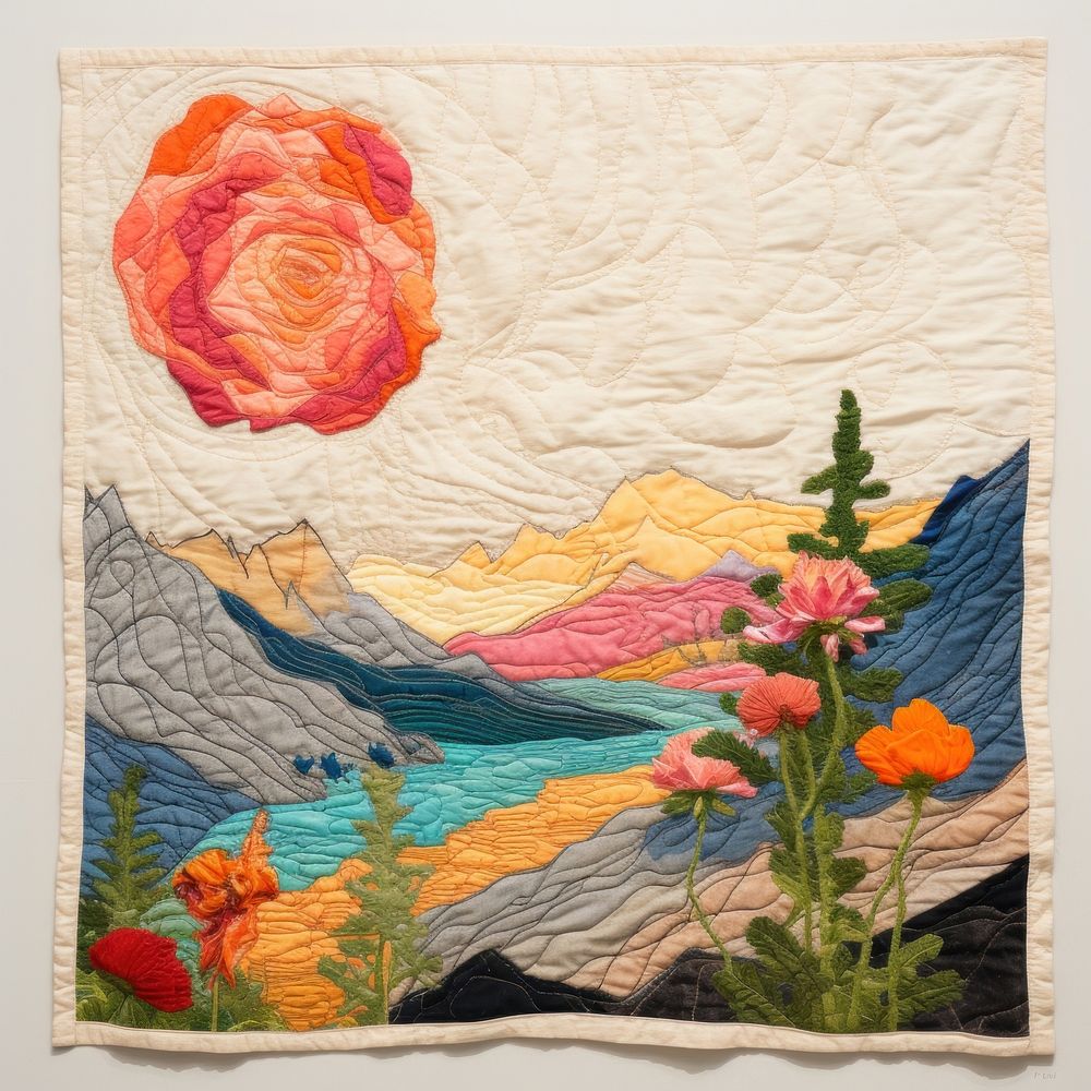 Minimal colorful rose frame border quilt needlework quilting.