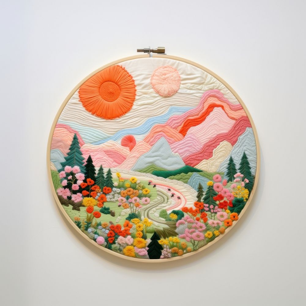 Minimal colorful rose frame border embroidery needlework landscape.