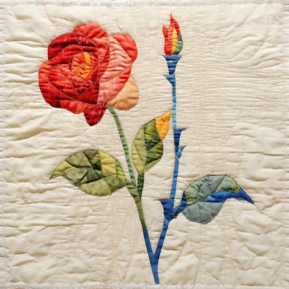 Minimal colorful rose frame border embroidery quilt needlework.