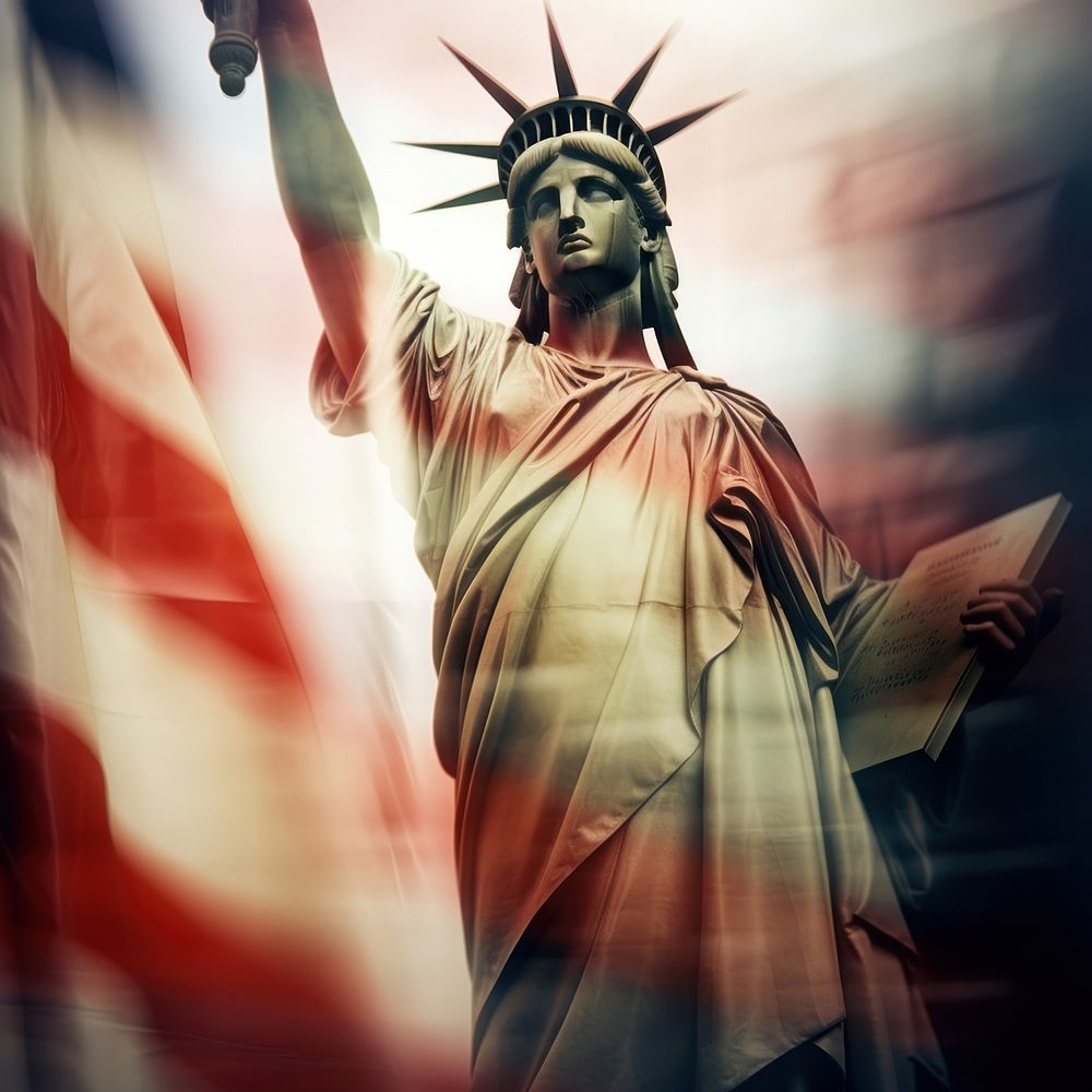 USA flag and liberty statue sculpture adult red. AI generated Image by rawpixel.